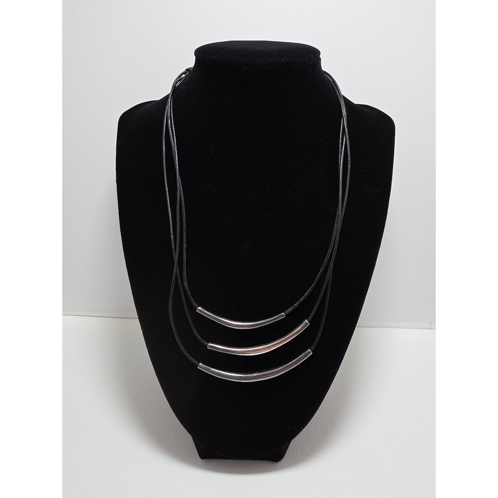 Silpada 925 Sterling Silver Triple Strand Black Leather Cord Necklace 16-18in